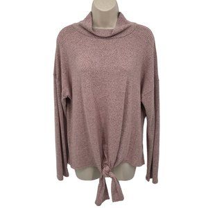 Lavish Womens Pink Long Sleeve Mock Neck Tie Front Hem Lightweight Sweater Sz XL